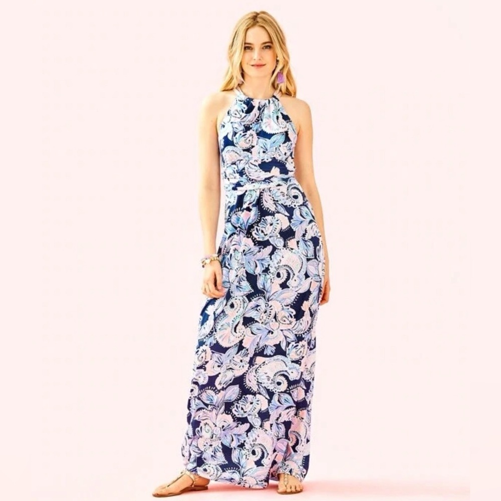 Lilly Pulitzer Navy and White Floral Maxi Dress